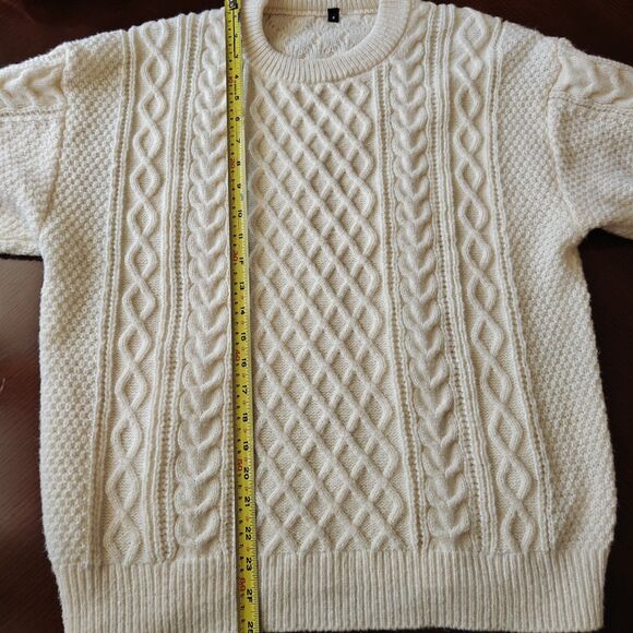 Mens Fisherman Chunky Cable Knit Sweater Size S Cream Thick Machine Washable - Picture 3 of 6